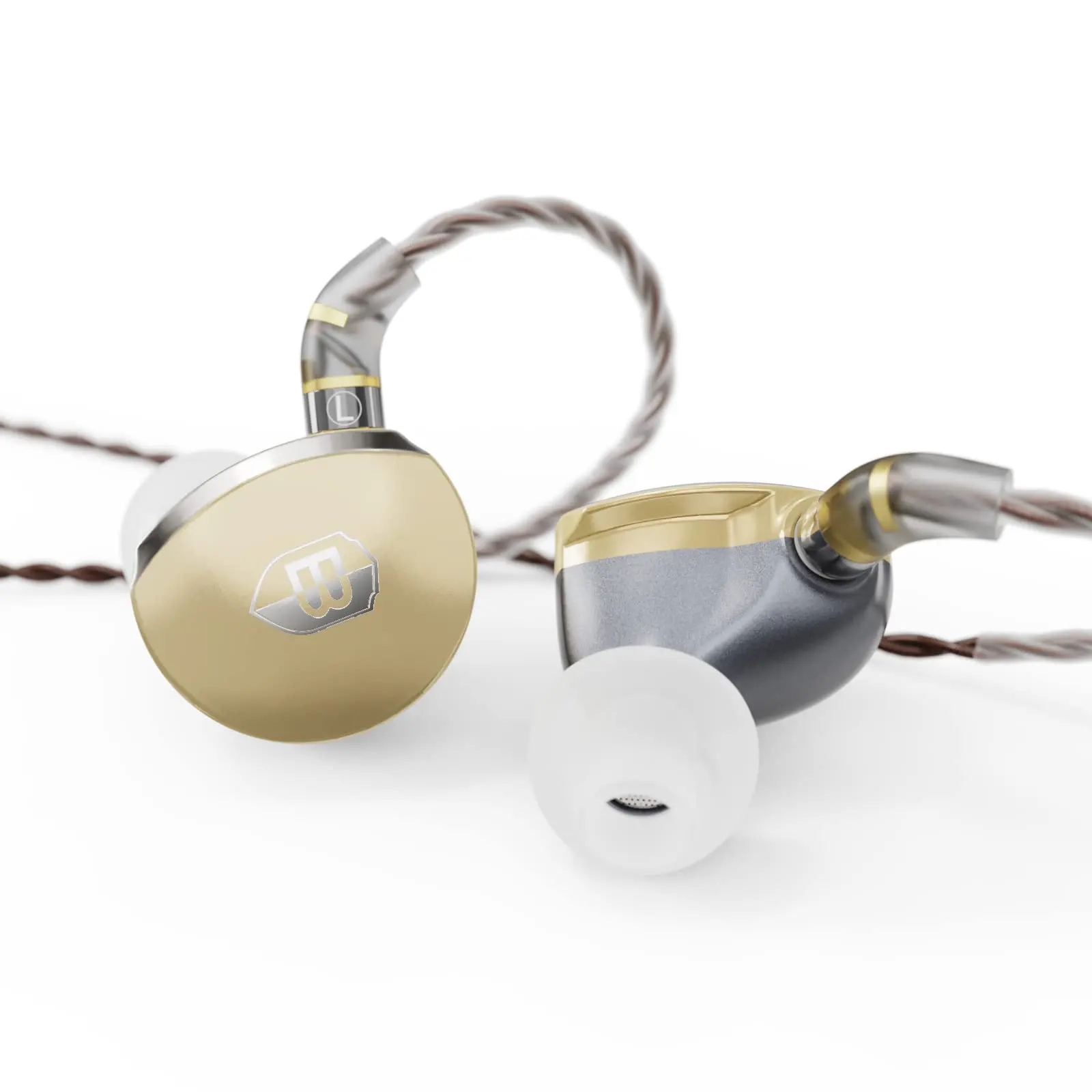 BASN MTPro Planar In-Ear Monitors - 14.5mm HiFi IEMs with CNC Process, 4-Core Litz OCC Single-Crystal Copper Cable, 3.5mm Jack, Volume Control for Musicians, Champagne Gold Earbud Headset, 3.5 Mm Jack