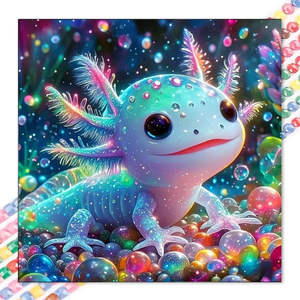 1pcs 5D DIY diamond painting set, 5D diamond art set, Diy Diamond Arts, DIY decoration, cute, colorful, axolotl diamond painting set full round drill DIY, mosaic, DIY art home decoration, suitable for Halloween and Christmas, Diamond Embroidery, Craft