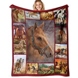 Luxury Flannel Horse Pattern Blanket, High-Definition Print Cover, Soft Comfortable Bed Sofa Throw, Office Camping Multi-Purpose Gift, Flannel Cozy Blanket, Flannel Blankets