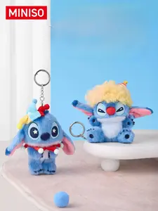Disney Lilo and Stitch Clown Plush Keychain, Cute Anime Figure Bag Charm, Fluffy Stitch Cosplay Circus Toy Pendant, Kawaii Backpack Accessory Gift for Kids and Fans