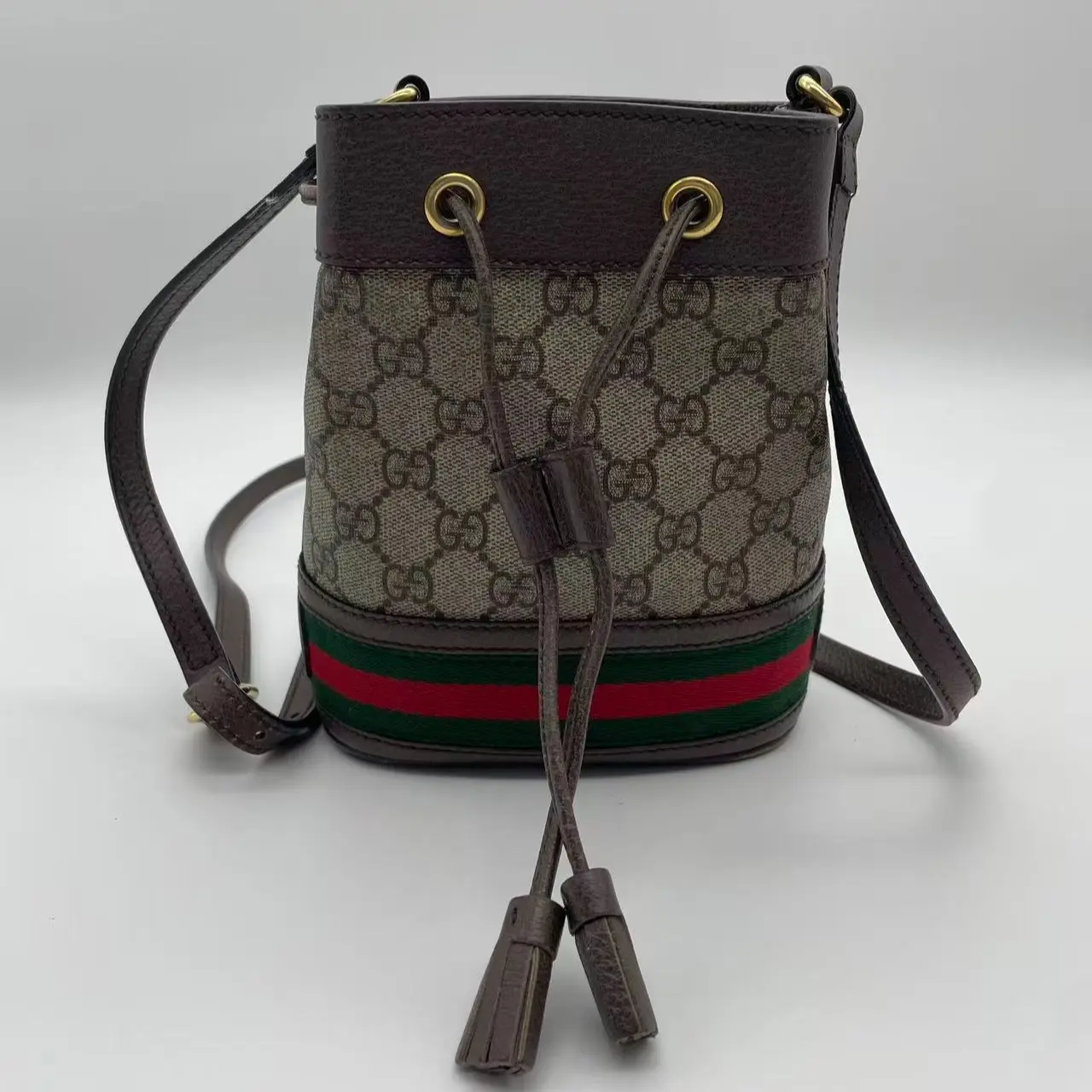 Pre-owned GUCCI Vintage GG Supreme Web Mini Bucket Bag