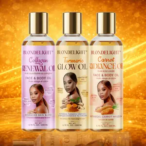 Blondelight 3-Piece Face & Body Oil Set — Turmeric Glow, Carrot Radiance & Collagen Renewal Oils, 6.76 fl oz Each