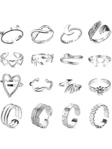 Versatile 16 Pcs Silvery Knuckle Rings Trendy Stainless Steel Stacking Open Rings Set Stackable Rings for Women Men Simple Adjustable Stacking Thumb Rings Toe Rings