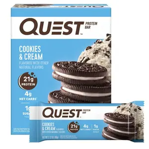 Quest Cookies & Cream Protein Bars 21g Protein 4g Net Carbs 1g Sugar Gluten Free Keto Friendly 4 Count USA Made