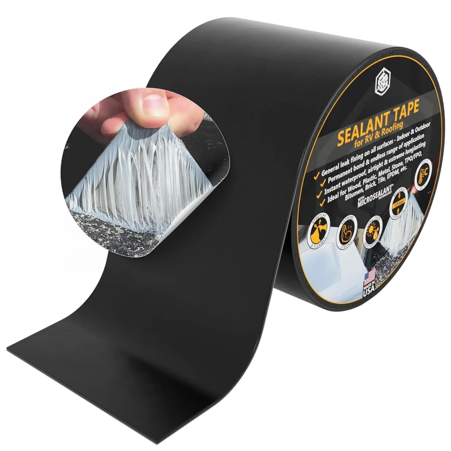HSS MicroSealant Tape - 2x25ft Commercial-Grade Ultra-Adhesion Tape with Commercial-Grade Durability, Water Resistant, Instant Waterproofing, UV Resistant, Outdoor for Flat Roof Repairs, RV Repair, Black