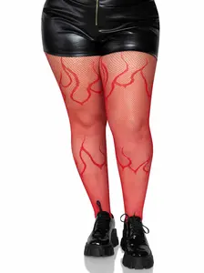 Flame Plus Fishnet Tights Red