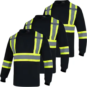 3 PACK SHIRT  High Visibility Long Sleeve Construction Shirts Black Yellow Orange Reflective Safety Workwear