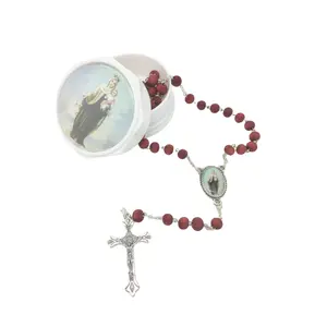 Our Lady of Mount Carmel Wood Rose Scented Rosary in Matching Box