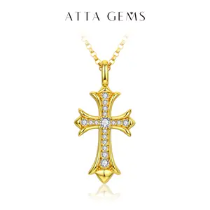 Women's Retro Classic Cross Round Cut D-VVS1 Color Synthetic Moissanite Necklace Pendant, Daily Fine Artificial Gemstone Jewelry, N011, Classic Cross Pendant summerwins