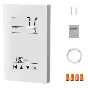 VEVOR 7-Day Programmable Thermostat,  Home Thermostats for Radiant Underfloor Heating Cable, Heat Pump, with GFCI & Sensitive Sensor, LCD Touchscreen, Energy-Efficient, Gray-White (Without Wifi)