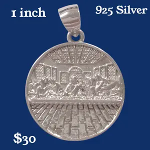 925 Sterling Silver Last Supper Circle Pendant | 1" Religious Sterling Silver Pendant No Stones