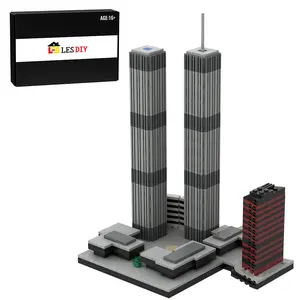 Mocsage Famous Architectural 1/2000 Scale World Trade Center (1973-2001) Micro Parts Building Blocks Set (982PCS) for Home Decor Model Kit building block sets