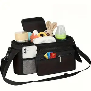 Universal Stroller Organizer with Insulated Cup Holders Detachable Phone Bag & Shoulder Strap Fits Uppababy Baby Jogger Britax Strollers