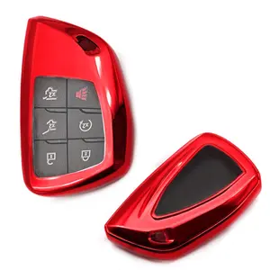 iJDMTOY Glossy Red Finish TPU Key Fob Protective Case w/Face Panel Cover, For 2021-up Chevy Suburban/Tahoe, GMC Yukon 3B-6B Smart Key