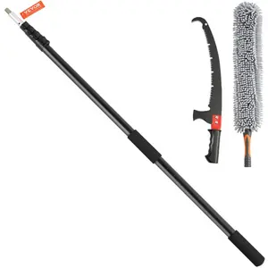 summervibes VEVOR Manual Pole Saw with 4.9-20ft Reach, Expandable Long Pole Handle, Sharp Steel Blade, Lightweight Aluminum Alloy Construction, Chenille Brush for Outdoor Pruning of High Branches, Palms and Shrubs