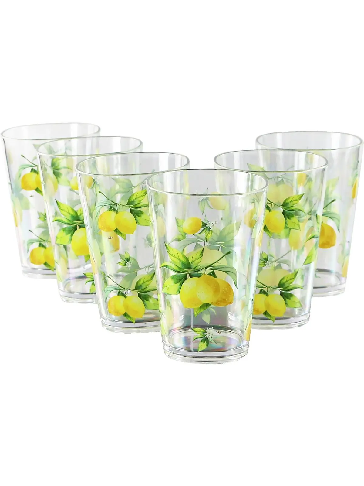 6pc Acrylic Glass Drinkware Set, 8oz Capacity, Decorated with Fresh Lemons