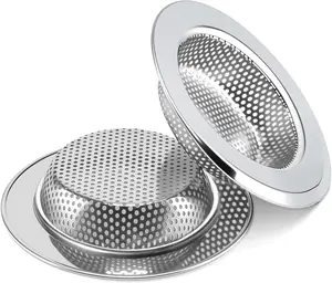 2PCS Sink Drain Strainer Set - Stainless Steel Shower Hair Catcher 4.5 Inch - Tool-Free Installation & Easy Clean - Prevent Clogs in Bathroom & Kitchen Sinks