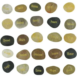 25 Engraved Inspirational Stones with Words of Encouragement – Gold Engraved Stones for Worry Stones, Affirmation Stones, Meditation Stones, Gift Rocks with Inspirational Words of Prayer, Velvet Bag