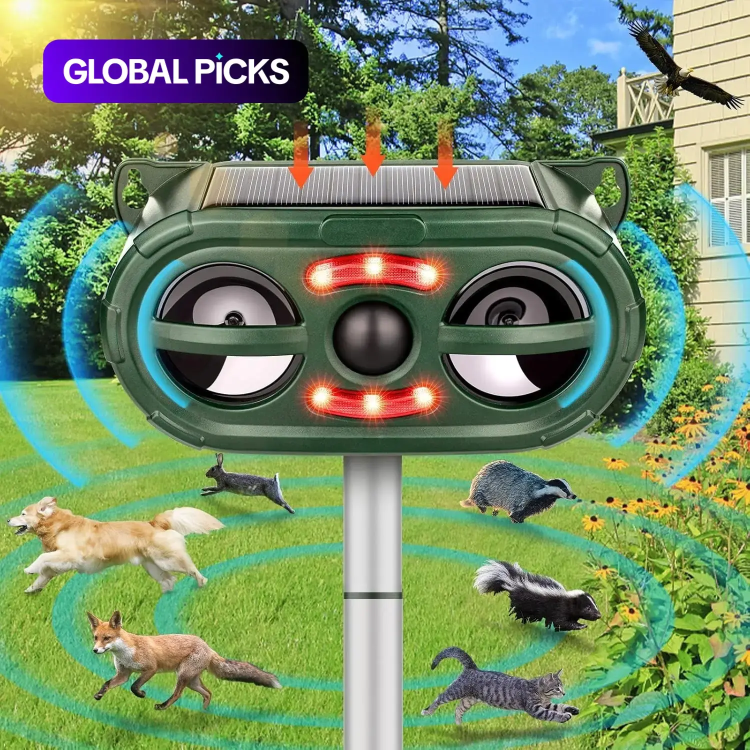 Solar Animal Repeller, Deer Repellent, Waterproof Ultrasonic Pest Control, Ideal for Outdoor Farms and Orchards, Effective Wildlife Deterrent #GLOBAL PICKS