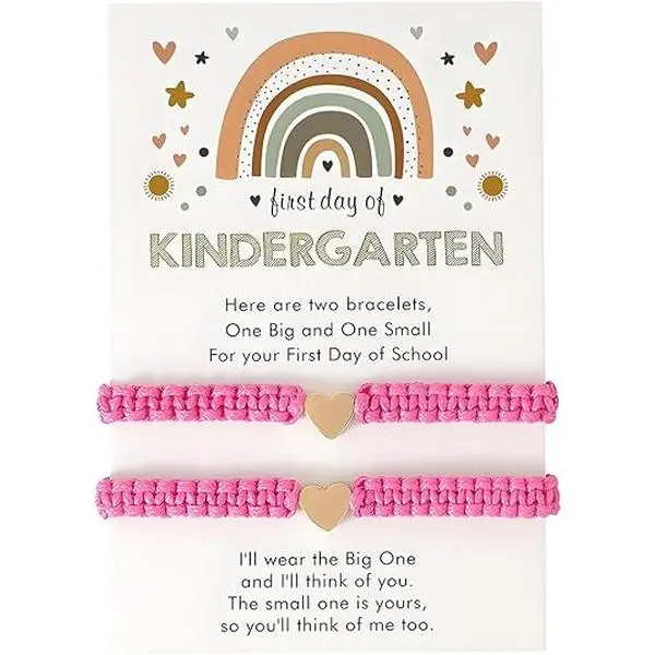 GleamJoy B Matching Sets Back-to-School Bangles, Metal Coated Unisex Mommy and Me Kindergarten Bracelets for Mom & Daughter Student Gift
