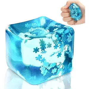 Stress Balls Ice Cube with Snowflakes Inside for Your Best Mellow and Chill, Snow Pieces Silent Nice Square Shape Anxiety Sensory Squishy Fidget Toy Slow Rise, Classroom Prizes, Calming Kids Adults
