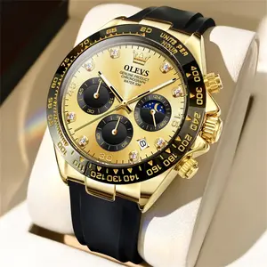 OLEVS Watches for Men Waterproof Chronograph Analog Multifunction Moon Phase Silicone Diamond Luminous Wrist Watches 2875