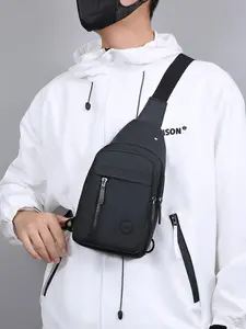 Father's Day Gifts, Men's Casual Solid Color Zipper Belt Bag, Fashionable PU Leather Chest Bag for Daily Used, Casual Trendy Versatile High-quality Daily Commuting Bag, Casual Bum Bag