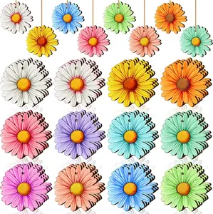 36 Pcs Spring Flower Ornaments for Easter Tree Hawaiian Flower Decorate Wooden Hibiscus Daisy Hanging Decor for Birthday Wedding Baby Shower Themed Spring Holiday Party Decoration(Daisy)