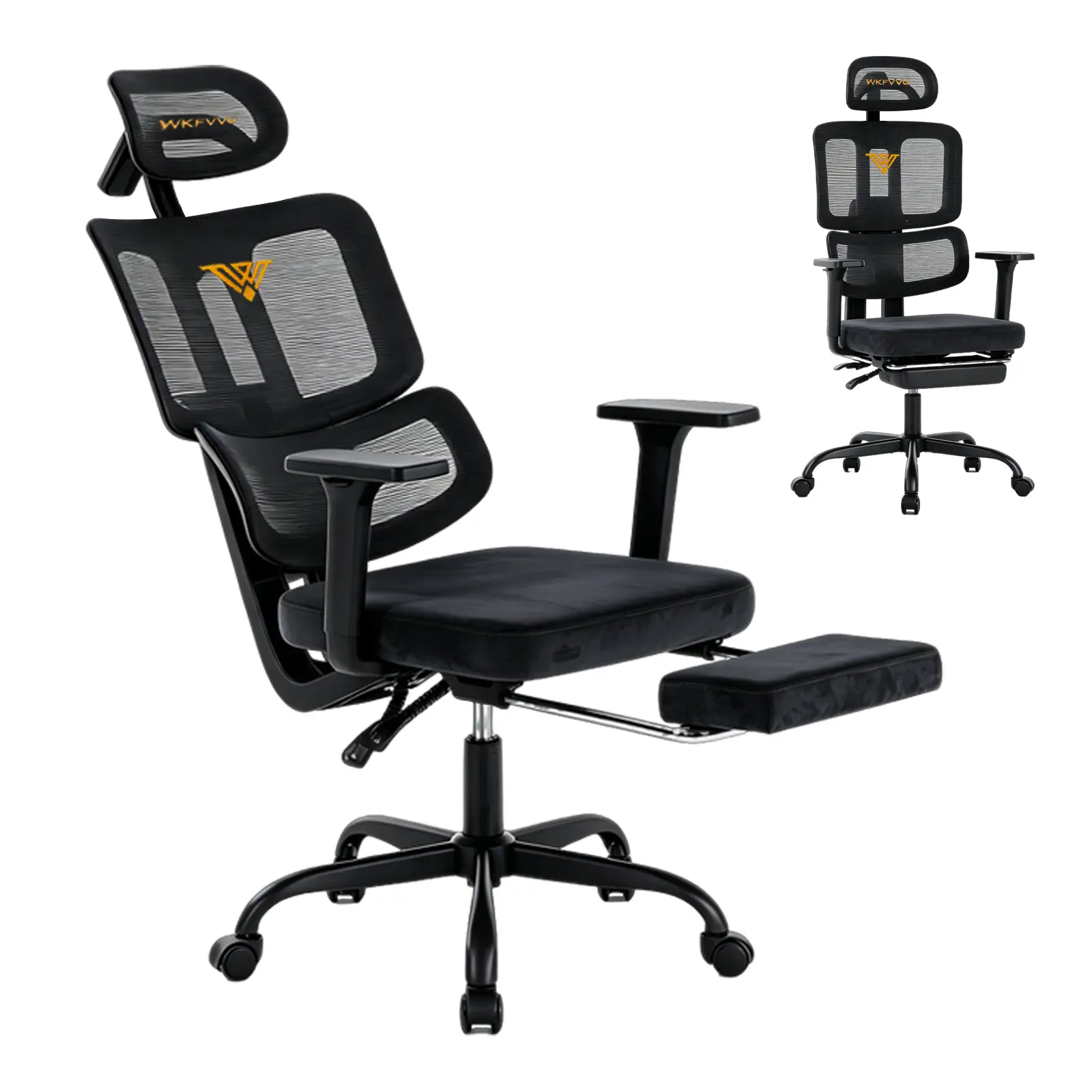 YUBAO Ergonomic Office Chair with Footrest - Reclining Desk Chair, Adjustable Headrest, Lumbar Support, 3D Armrests, Split Back Design, Home Office Computer Chair
