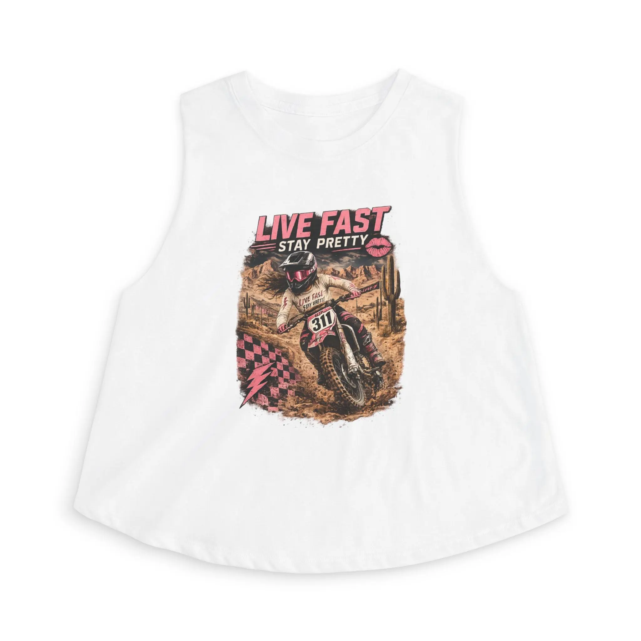 Live Fast Stay Pretty Baja Rider Crop Top | Dirt Bike Graphic