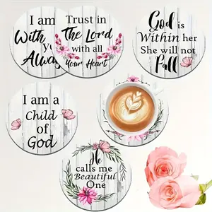 A set of 6 wooden placemats and coasters - Kitchen decorative placemat, religious quotes, Bible scripture design, suitable for coffee and kitchen tables, party use - heat-resistant coasters, suitable for various occasions - Christmas, Easter gifts