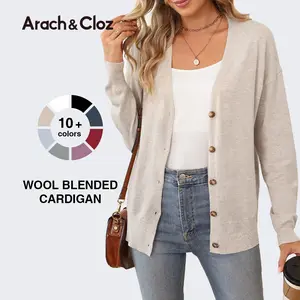 Arach&Cloz 2026 Wool Blended Cardigan Sweaters for Women Spring Fashion Lightweight Button Clothes Business Casual Outfits SpringStatements