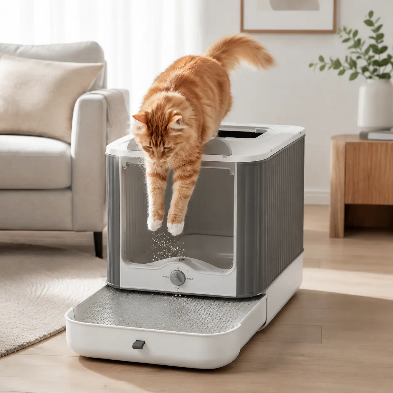 Large enclosed cat litter box with lid, -free hooded design, includes waste scoop, self-grooming feature, deodorizing filter, front entrance and top exit door, easy to install and clean high side resistant anti-urine leakage pull-out drawer tray control,