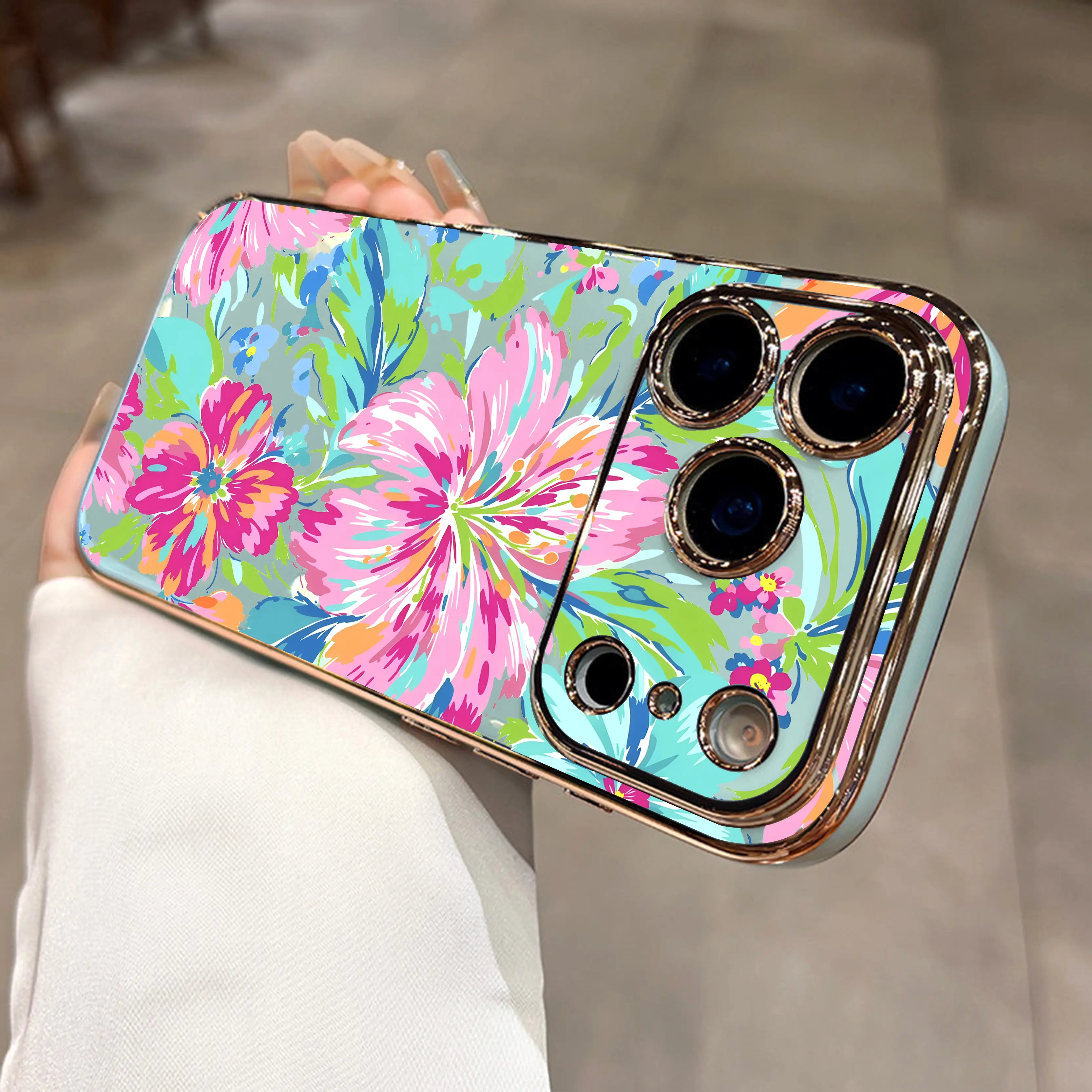 Floral Color Symphony Patterned Electroplating Silicone Phone Case (JL69 Model) for iPhone 17Pro Max, 16Plus, 15,14,13,12,11, Shockproof, Drop-Resistant, Durable Protector, Slip-Resistant Casing, Mobile Phone Accessories, Gift for Girls