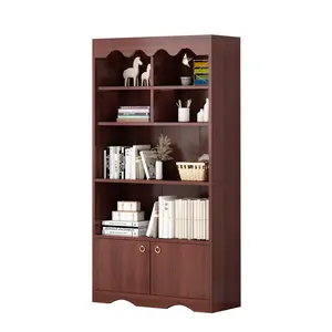 5 Tier Bookshelf with Doors, Floor Standing Wooden Display Storage Organizer with Open Shelves and Closed Cabinet, Slim Bookcase for Home Office Living Room Bedroom Apartment, Modern Storage Cabinet with Anti Tip Kit