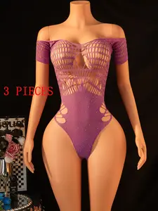 Women's Sexy Fishnet Sleeveless Bodysuit, Stretchy Tight Fit, Sheer Cutout Lingerie, Exotic Nightclub Party Wear, Elegant Evening