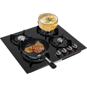 Gas Cooktop, 4 Burners Built-In Tempered Glass Gas Cooktopgas Hob Propane Cooktop Electric Gas Stove Top with Nozzles and Burnercaps for Home Kitchens, Restaurants, Hotels(Black)