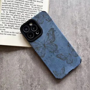 Chic Understated Butterfly Print Phone Case Minimalist "Butterfly" Motif Featuring A Soft Pu Leather Patch Panel And Precision Camera Cutout, Blending Sophisticated Tactile Feel With Reliable Drop Protection For iPhone 17 16 15 14 13 12 11 X XS