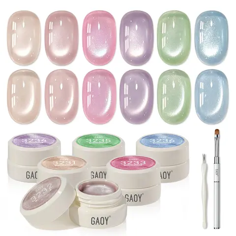 GAOY Sheer Silk Cat Eye Gel Nail Polish Set 6 Colors, Mermaid Prism | Jelly Pink Blue Green Holographic, for Salon Manicure & Nail Art DIY at Home