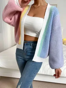 【Plus Size】 Lantern Sleeve Open Front Cardigan, Casual Fashion Long Sleeve Cardigan for Fall & Winter, Women's Plus Size Knitwear for Daily Wear, Knitwear Matching Clothes