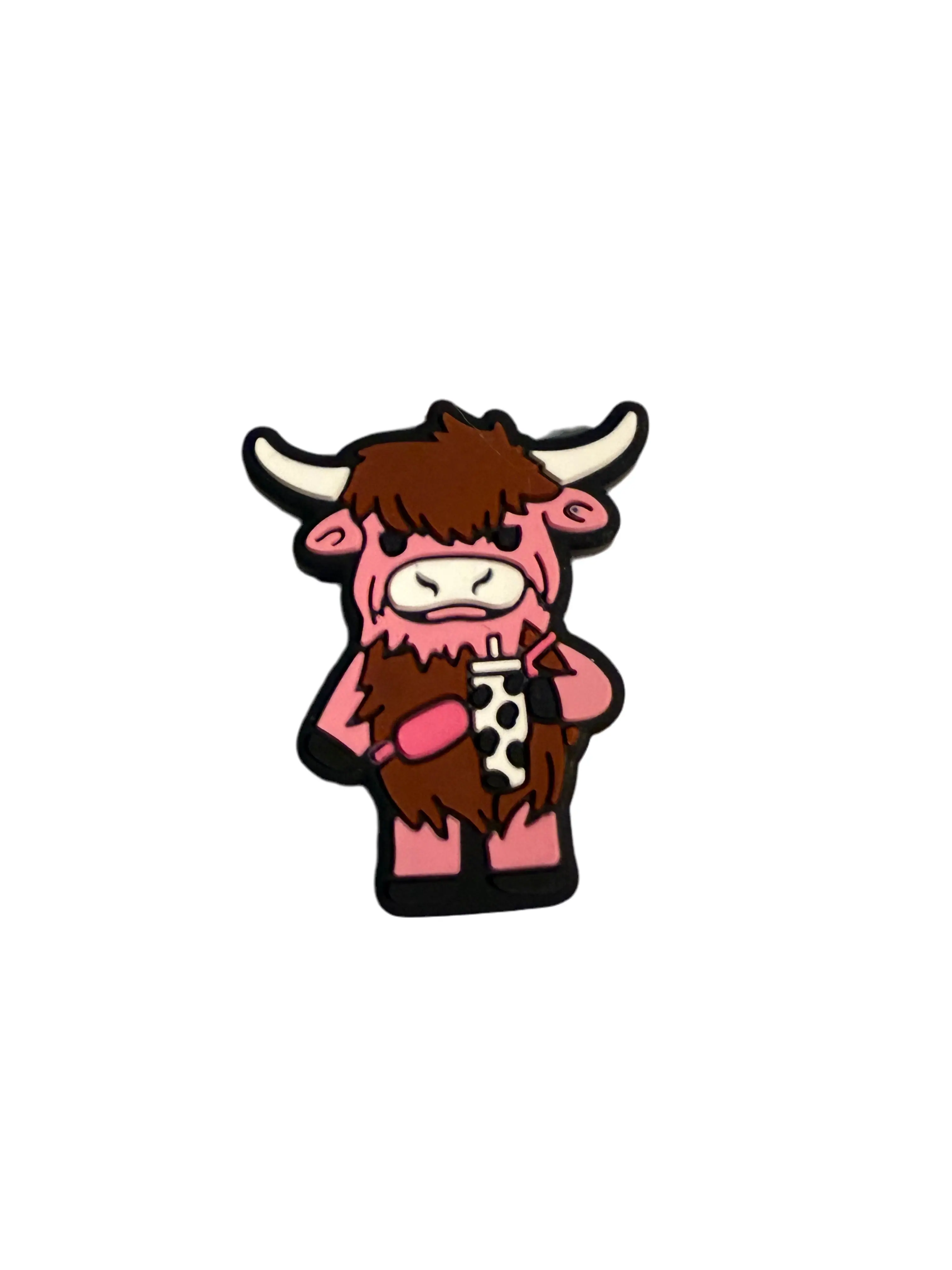 F/A6- (1)PC 1.2" Pink Highland Cow W/Cow Print Tumber Focal Bead for DIY Keychains, Wristlets, Cup Charms, Car Charms ETC