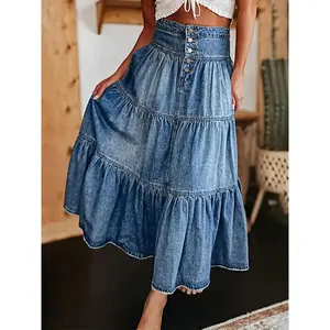[plus size] denim skirt, daily outdoor fashion casual button design skirt, summer women's plus size clothing, women's clothingRAIMENTRY