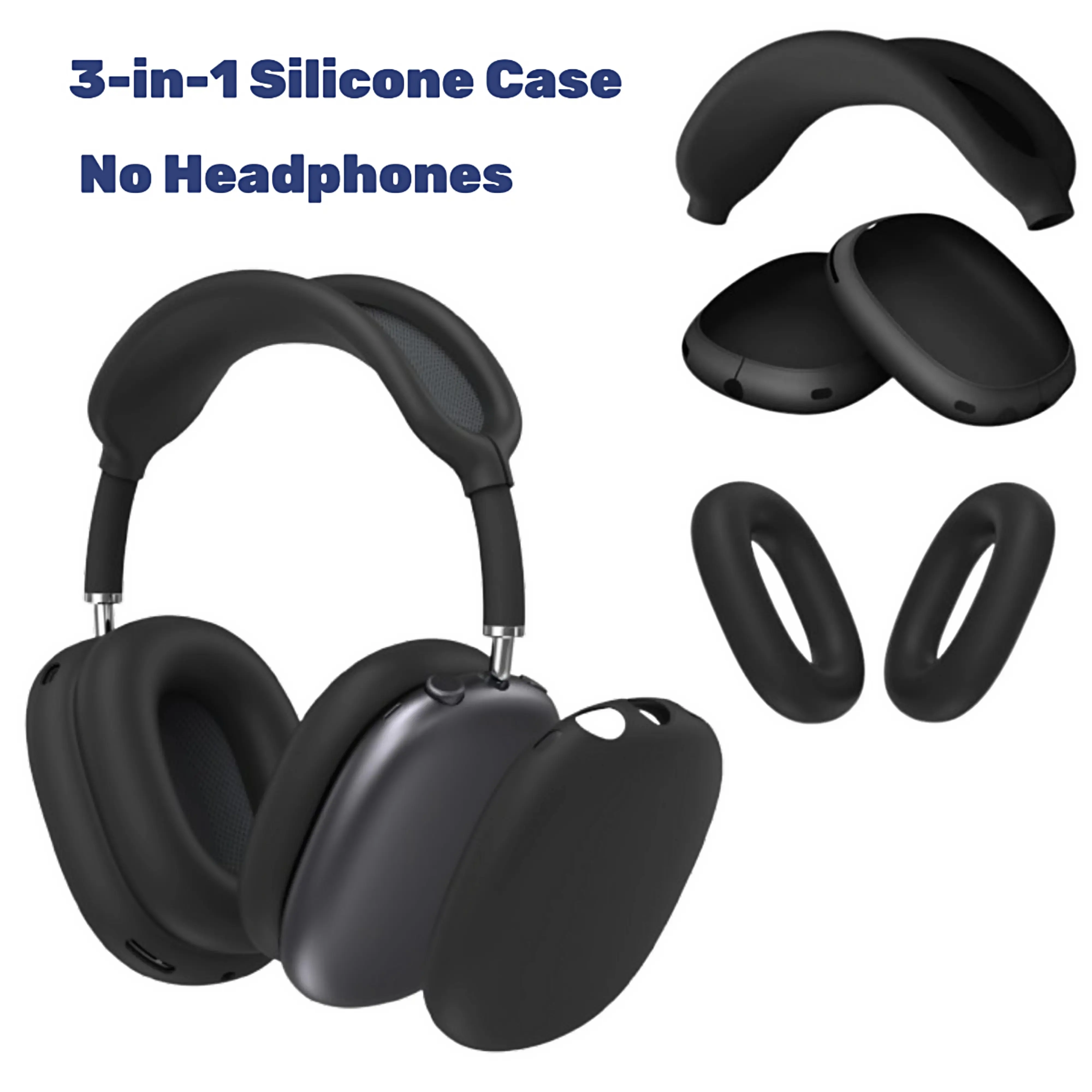 [No Headphones] Silicone Case Cover for AirPods Max (2026/2024/2020), 3-in-1 Design, Anti-Scratch, Easy to Use, Protective Accessory Set