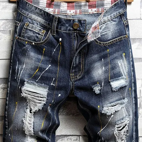 Men's Regular Fit Ripped Jeans, Casual Street Fashion Denim Shorts Ripped Design Shorts Fray Hem Shorts Frayed Ripped Shorts for Summer, Fashion Men's Bottoms for Daily Wear