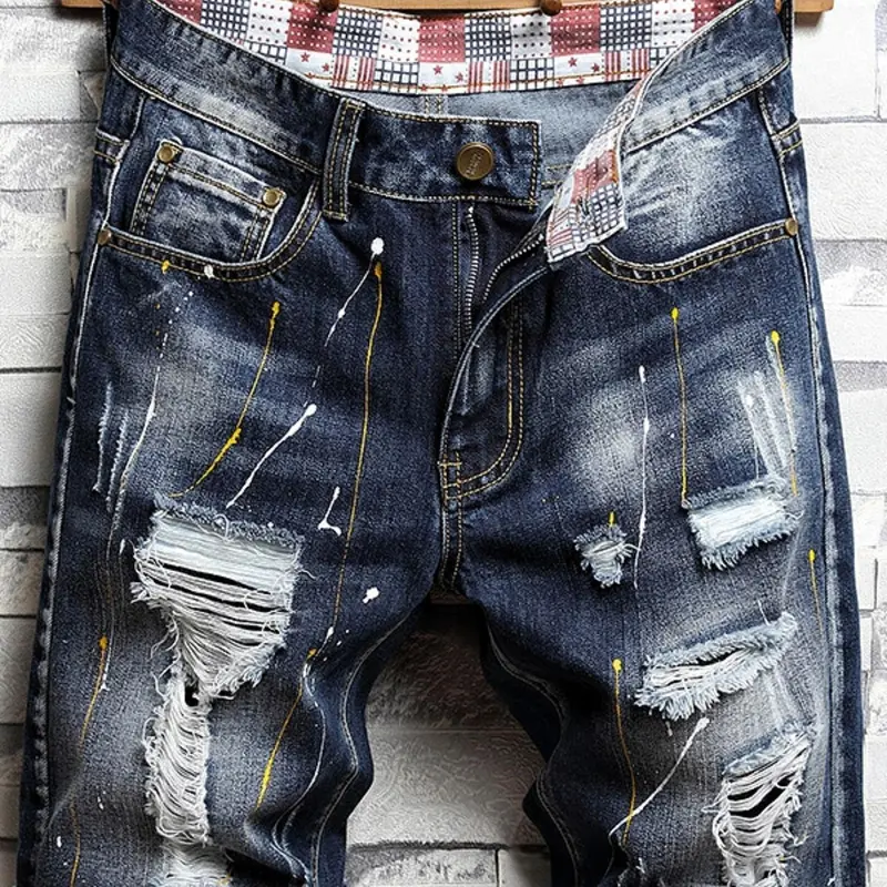 Men's Regular Fit Ripped Jeans, Casual Street Fashion Denim Shorts Ripped Design Shorts Fray Hem Shorts Frayed Ripped Shorts for Summer, Fashion Men's Bottoms for Daily Wear