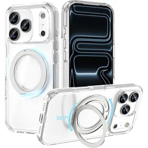 Flexible Ring Bracket Phone Case for iPhone 17 Pro Max 360° Rotating Shockproof Scratch-Resistant Anti-Yellowing Protective Case for iPhone 17 16 15 14 13 12