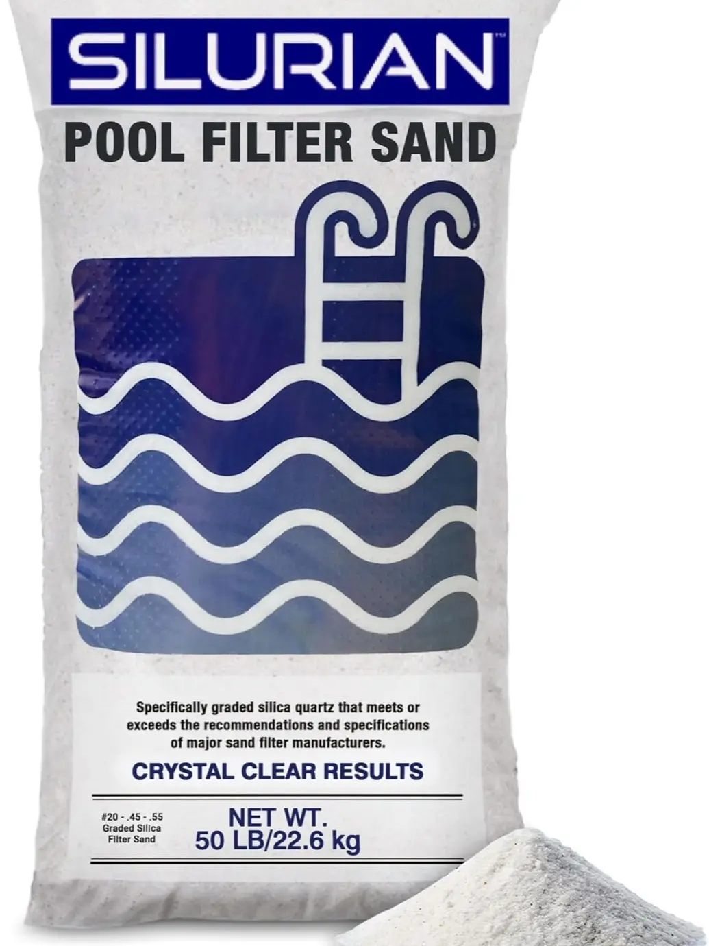 U.S Silica Silurian 20-Grade Silica Quartz Filter Sand for Pool Pump System, 50 lb Bag - White Filtration Media for Crystal Clear and Cleaner Water in Inground & Above Ground Swimming Pools