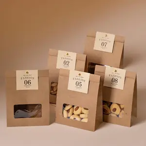Food Grade Kraft Paper Sealing Packaging Bag - Windowed Visible Stand-Up Style, for Baking Snacks & Gift Wrapping, Office & Home Essential