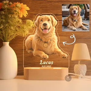 Custom Pet Memorial Plaque Personalized Pet Cartoon Portrait Night Light Customized Animal Photo to Art Lamp Unique Pet Memorial Gift for Dog Cat Lovers