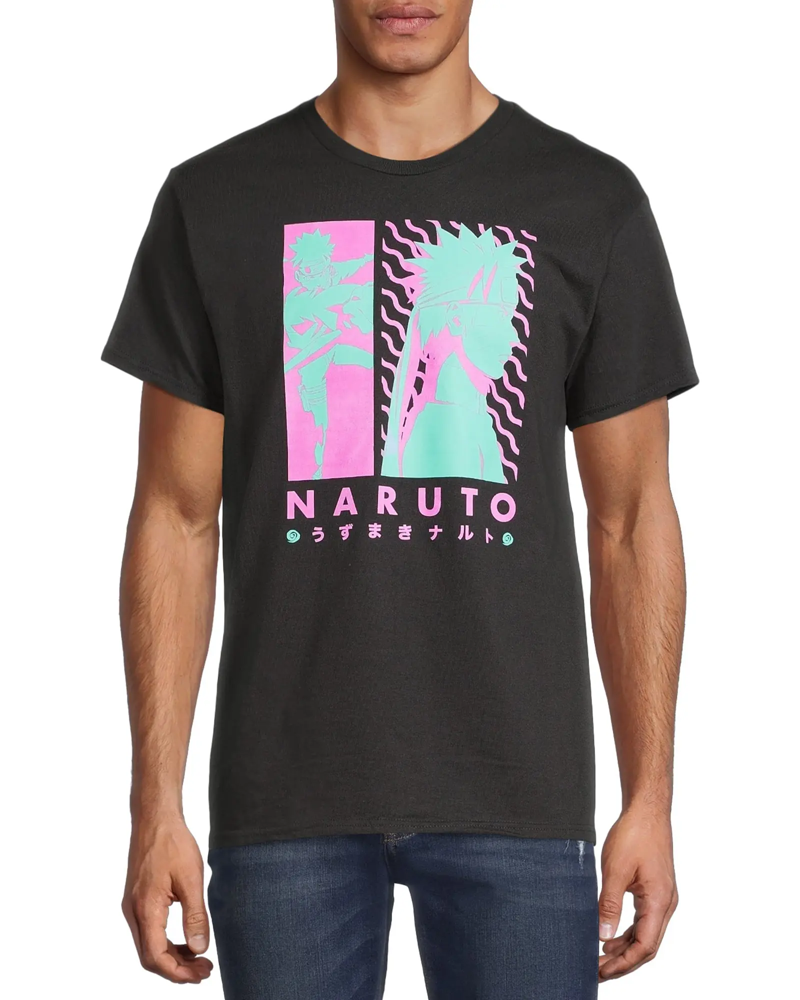 Naruto Uzumaki T-Shirt Men's Neon Fight Pose Short Sleeve Graphic Top